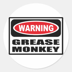 Varning GREASE MONKEY Sticker Runt Klistermärke