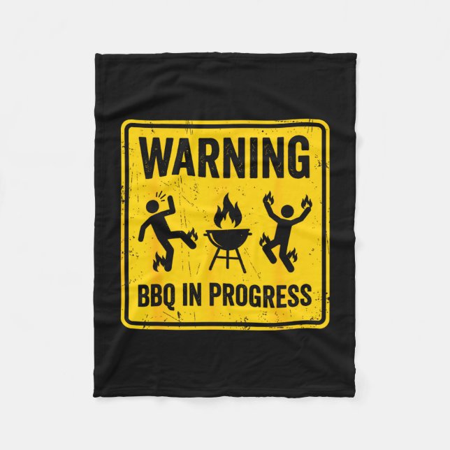 Varning grillning pågår rolig grillning barbecue fleecefilt (Framsidan)