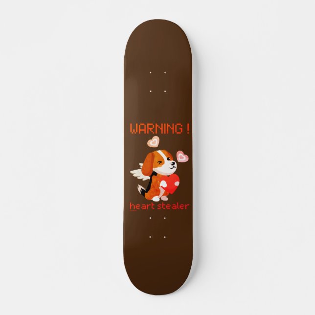 VARNING... HEART STEALER söt hund valentines day Mini Skateboard Bräda 18,5 Cm (Framsida)