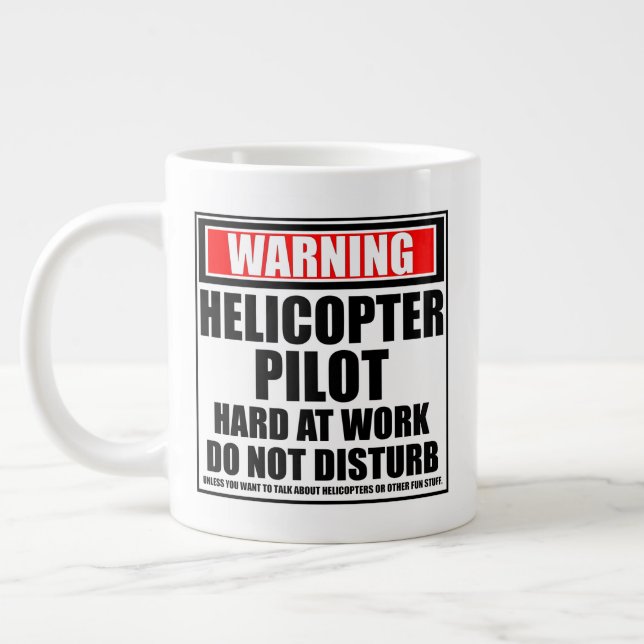 Varning Helikopterpilot Hårt Arbete Jumbo Mugg (Vänster)