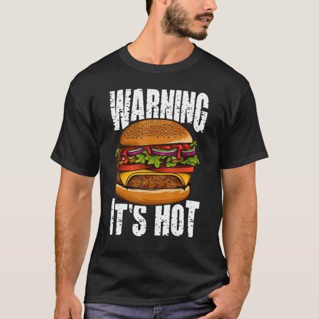 Varning! Hett I Cheeseburger I Burger T Shirt (Framsida)