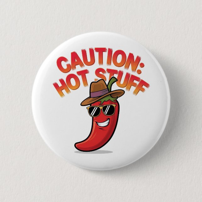 Varning: Hett Saker design - Roligt Chili Pepper Knapp (Framsida)