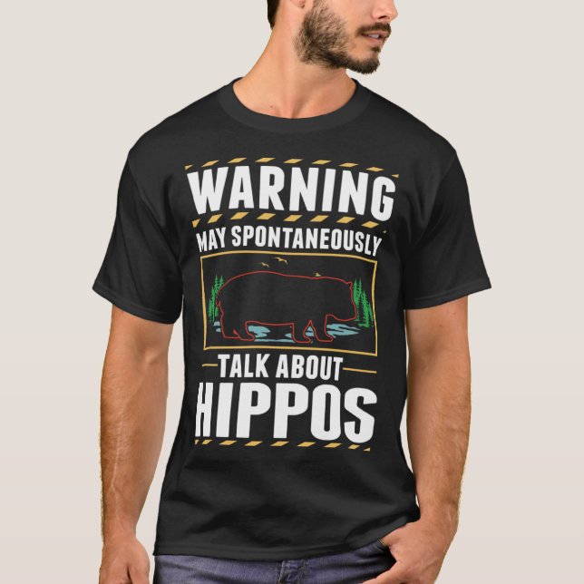 Varning Hippo Hippopotamus T Shirt (Framsida)