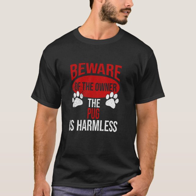 Varning - Hundpappa Hundmamma Mops Hundägare T Shirt (Framsida)