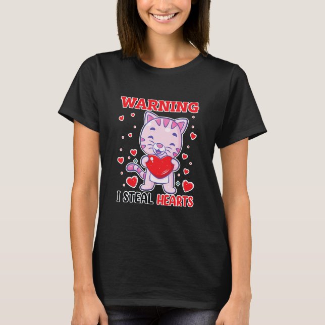 Varning I Steal Hearts Cat Funny T Shirt (Framsida)