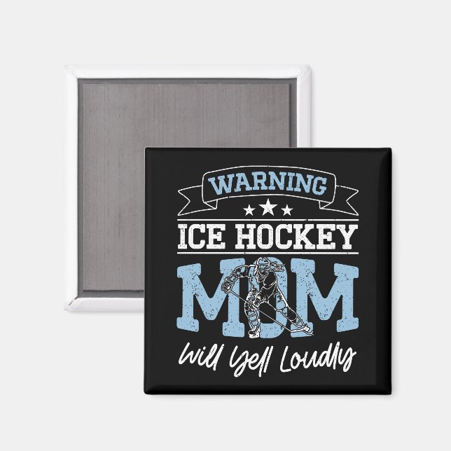 Varning Ice Hockey Mamma kommer att gula Mamma med Magnet (Front/Back)