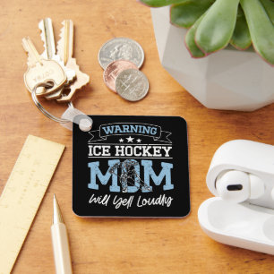 Varning Ice Hockey Mamma kommer att gula Mamma med Nyckelring