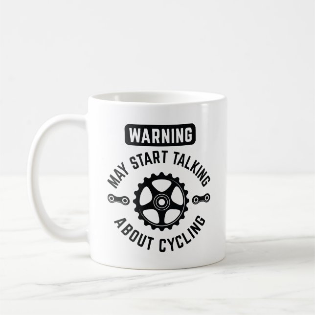 Varning kan börja prata om cykling kaffemugg (Vänster)