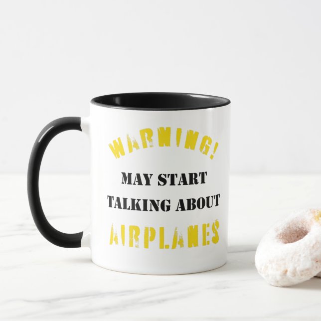 Varning kan börja prata om flygplan mugg (Med munk)