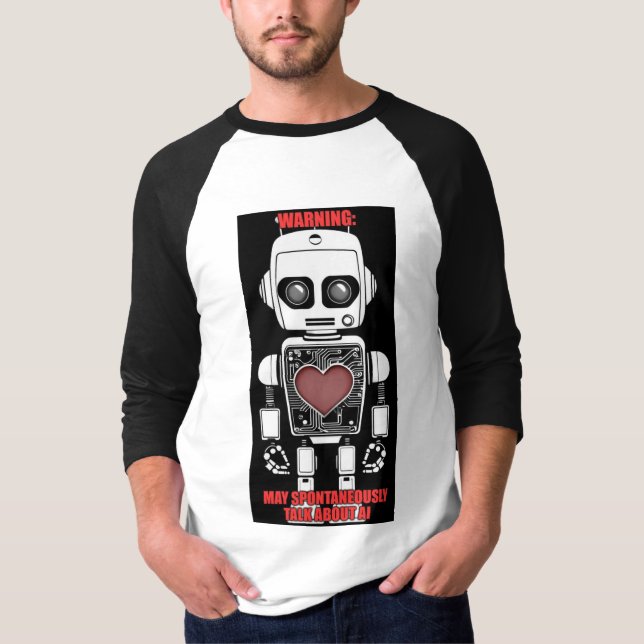 Varning: Kan prata om AI Mäns 3/4 ärm raglan T Shirt (Framsida)