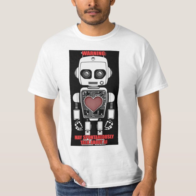 Varning: Kan prata om AI Mäns Vit T Shirt (Framsida)