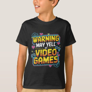 Varning Kan Skrika På TV-Spelen Roligt Gamer Pojka T Shirt