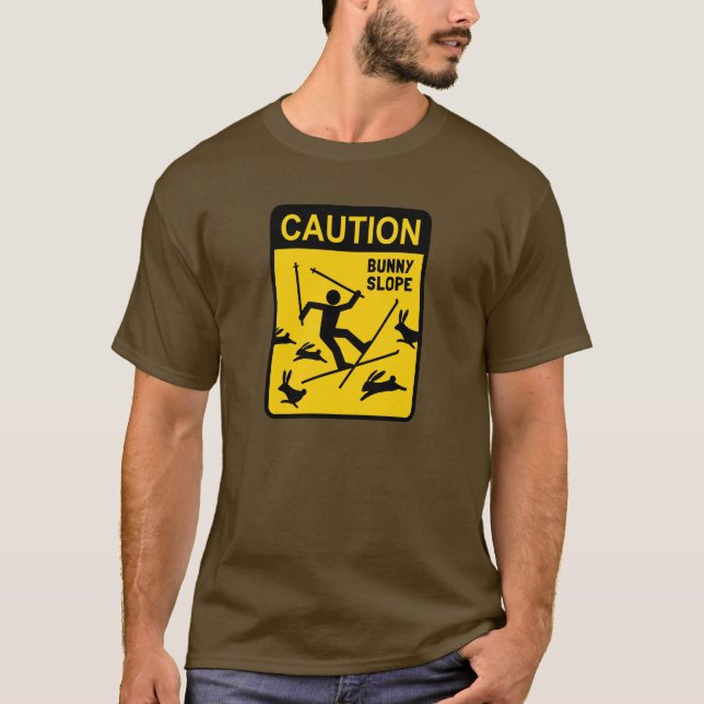 VARNING: Kaninbacke - Roligt Skidvarningsskylt Tee Shirt (Framsida)