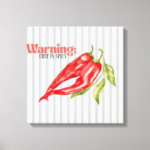 Varning kock är kryddig röd chilipeppar köksart canvastryck