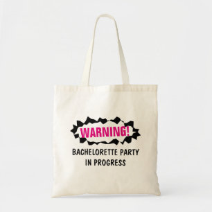 VARNING MOGENDOMSFEST PÅGÅR tote bags Tygkasse