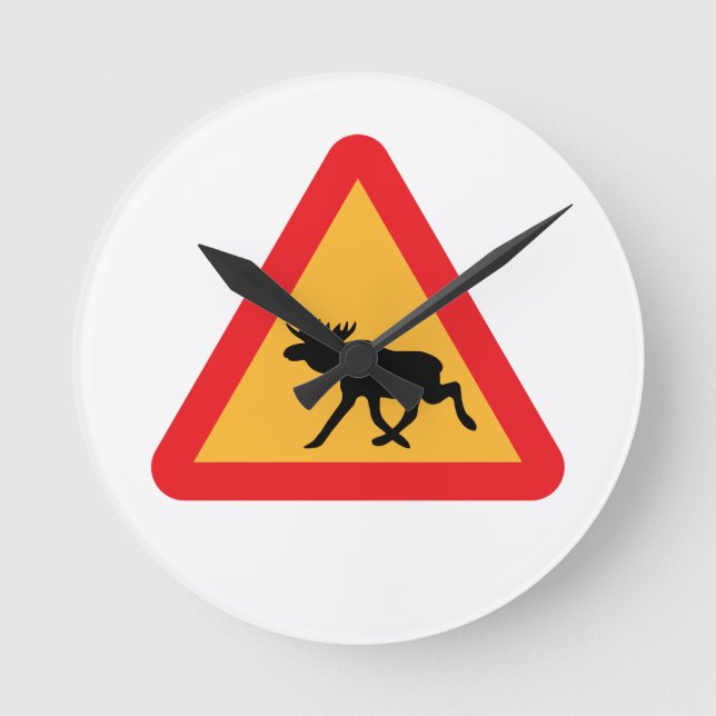Varning Moose Svenska Traffic Sign Rund Klocka (Framsida)