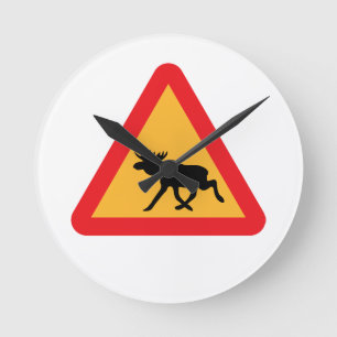 Varning Moose Svenska Traffic Sign Rund Klocka