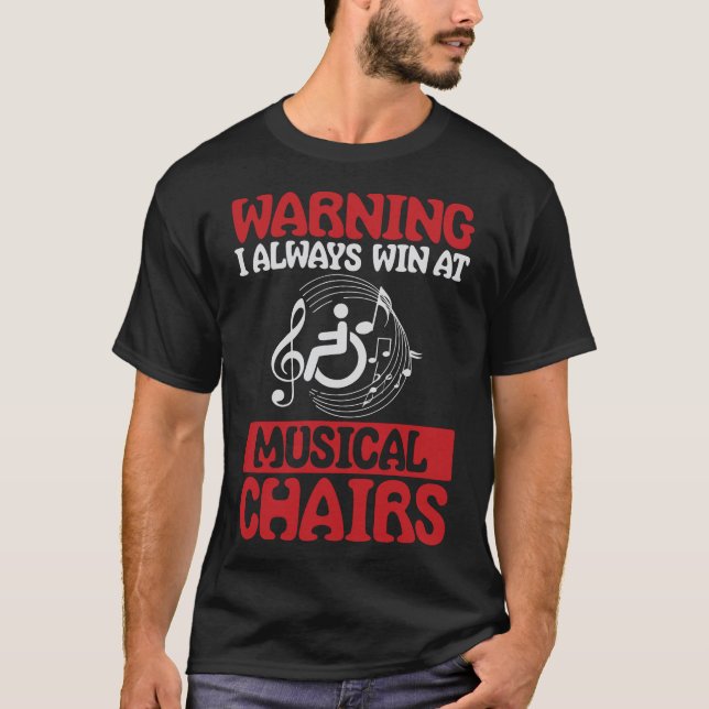 Varning Musical Chairs Humor T Shirt (Framsida)