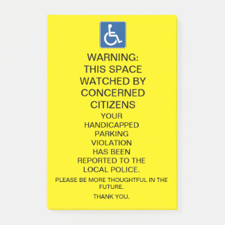 VARNING OM HANDICAPPERAD PARKERINGSVÅRIGHETSTECKNI POST-IT BLOCK