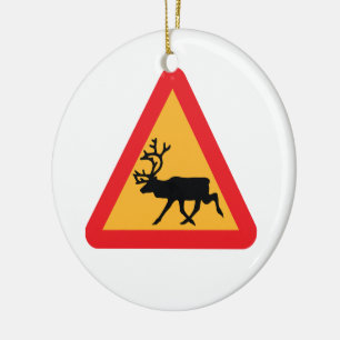 Varning Rener Svenskt trafiktecken Julgransprydnad Keramik