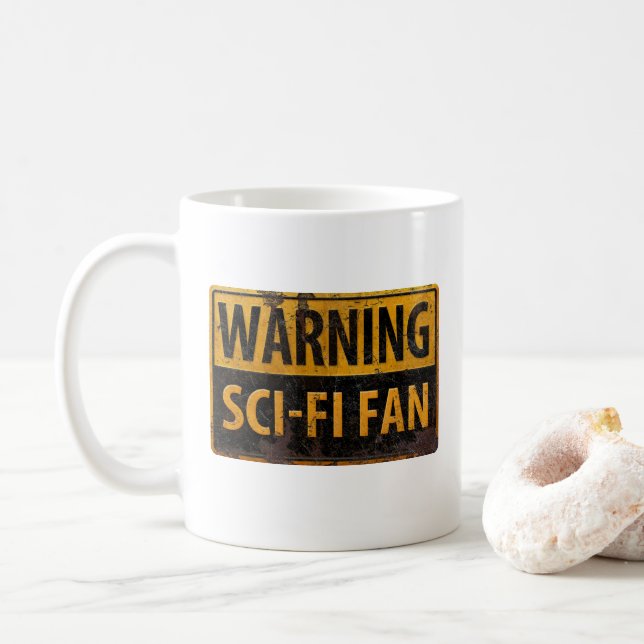 VARNING SCI-FI FLÄKT - Varningsskylt för Metall-ri Kaffemugg (Med munk)