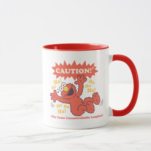 Varning Skrattande Elmo Framför Mugg (Höger)