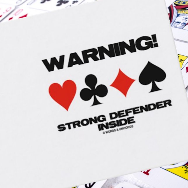 Varning! Stark försvarareinsida (fyra Visitkort (Business card featuring four card suits for any bridge player who is a strong defender!)