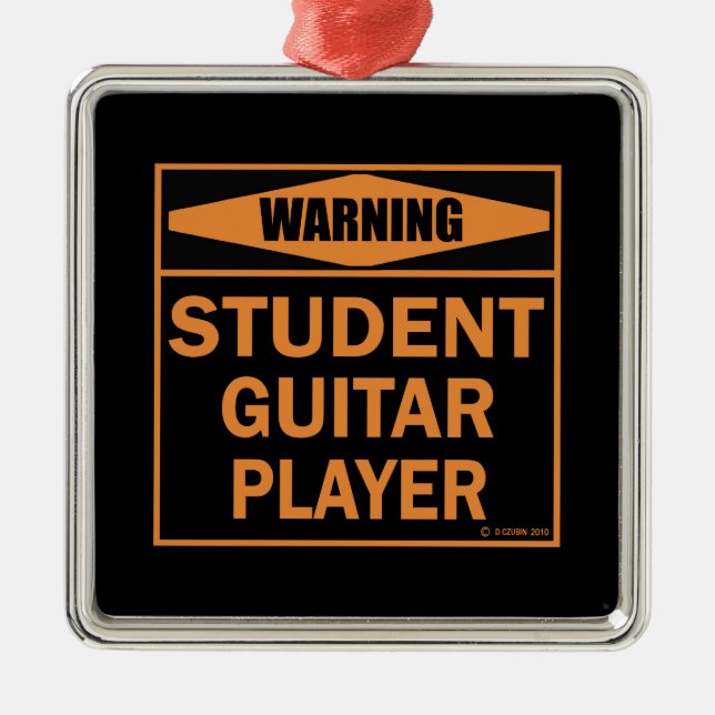 Varning! Student Guitar Player! Julgransprydnad Metall (Framsidan)