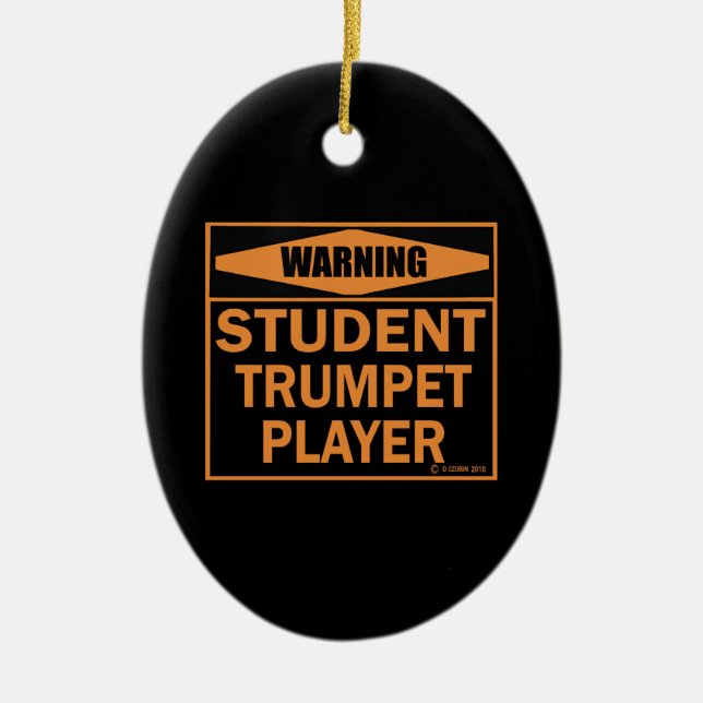 Varning! Student Trumpetspelare! Julgransprydnad Keramik (Framsidan)