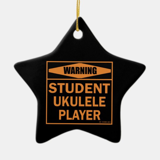 Varning! Student Ukulele Player! Julgransprydnad Keramik (Framsidan)