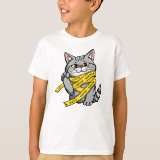 Varning Tape Cat - Funny Grått Tabby med förhöjd P T Shirt