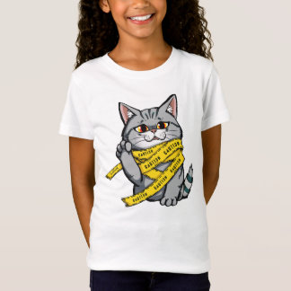 Varning Tape Cat - Funny Grått Tabby med förhöjd P T Shirt