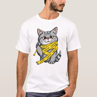 Varning Tape Cat - Funny Grått Tabby T Shirt