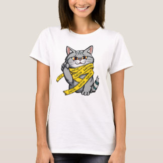 Varning Tape Cat - Funny Grått Tabby T Shirt