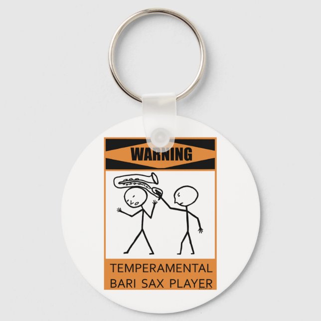 Varning Temperbasic Bari Sax Player Nyckelring (Framsida)