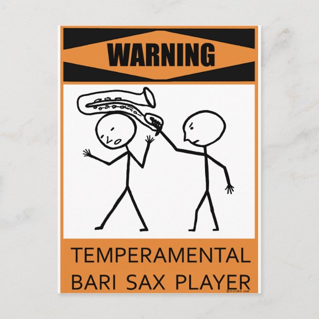 Varning Temperbasic Bari Sax Player Vykort (Framsida)