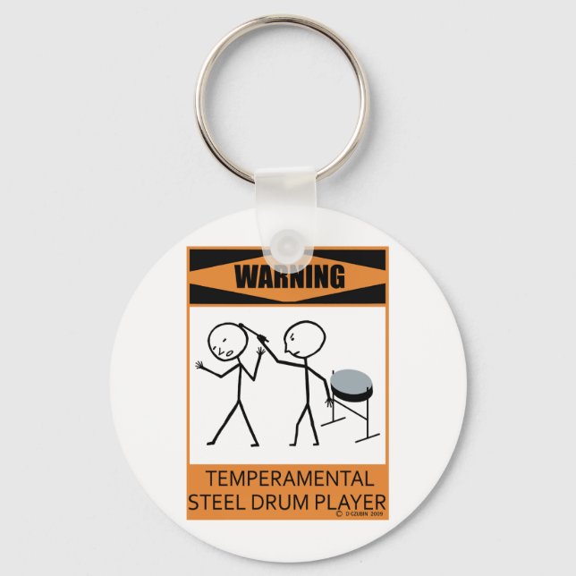 Varning Temperbasic Steel Drum Player Nyckelring (Framsida)