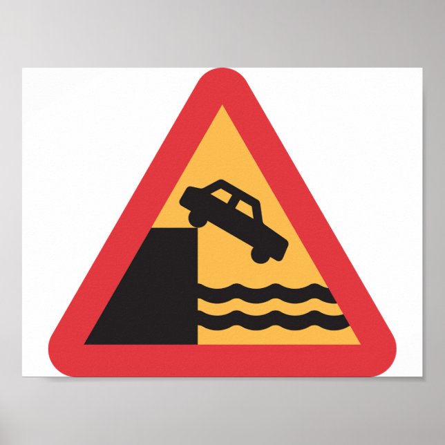 Varning Vatten Ahead Road Sign Poster (Framsidan)