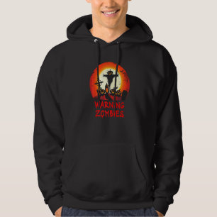 Varning Zombie Månbelyst Kyrkogård Skrämmande Bar Hoodie