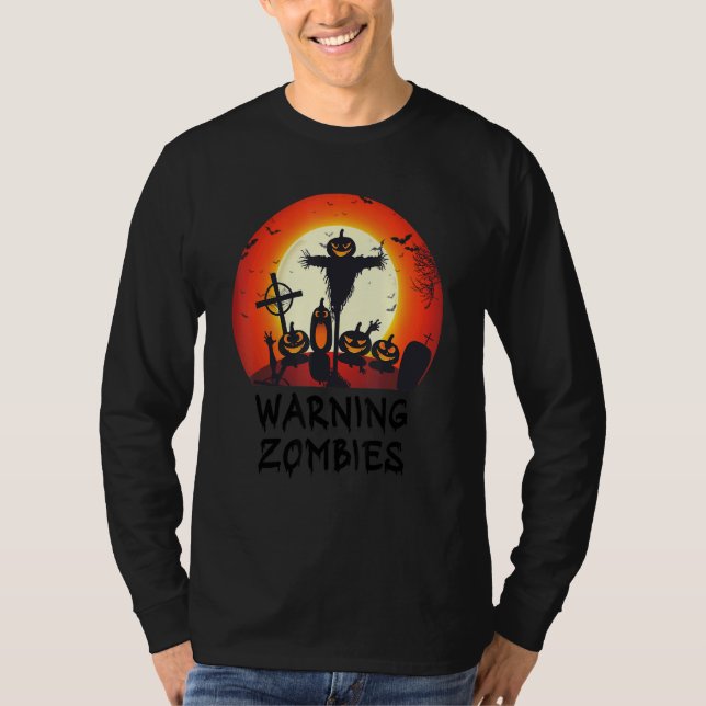Varning Zombie Månbelyst Kyrkogård  Skrämmande Bar T Shirt (Framsida)