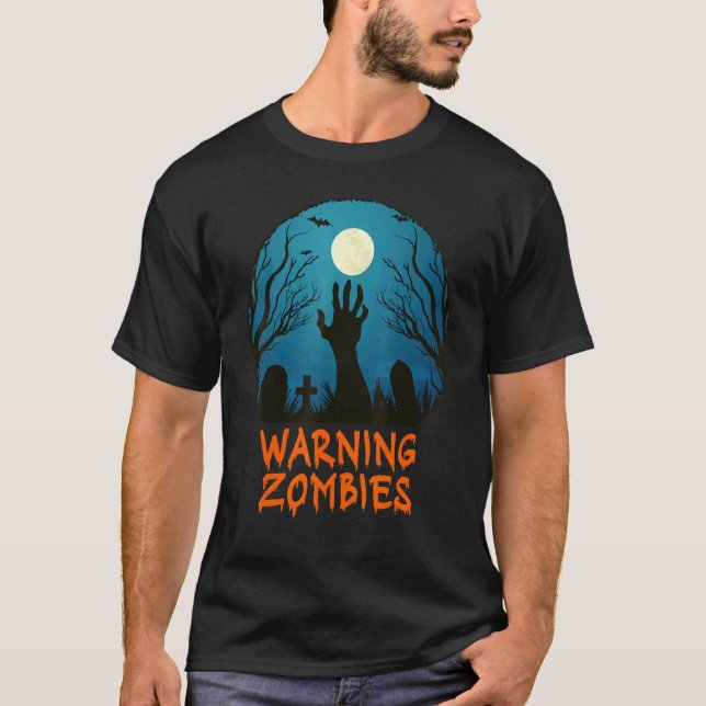 Varning Zombie Moonlit Graveyard Scary Kids Boys T Shirt (Framsida)