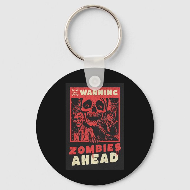 Varning Zombies Halloween Costume Nyckelring (Framsida)