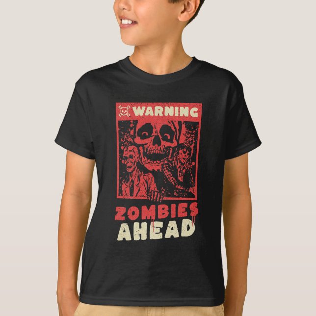 Varning Zombies Halloween Costume T Shirt (Framsida)