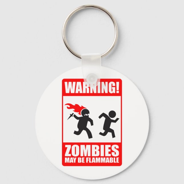 Varning! Zombies kan vara en brandfarlig nyckelked Nyckelring (Framsida)