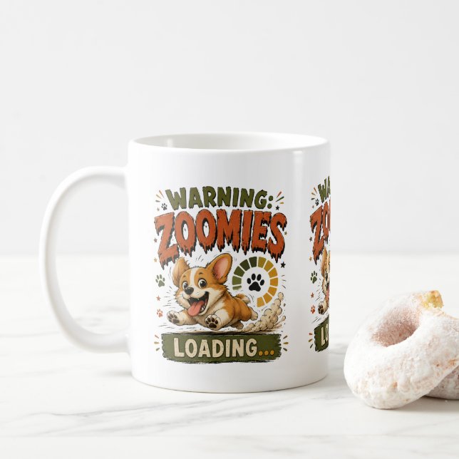 "Varning Zoomies Laddar"Rolig Corgi Älskare retro  Kaffemugg (Med munk)