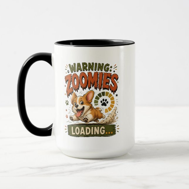"Varning Zoomies Laddar"Rolig Corgi Älskare retro  Mugg (Vänster)