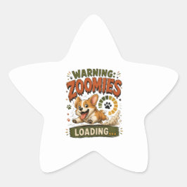 "Varning Zoomies Laddar"Rolig Corgi Älskare retro Stjärnformat Klistermärke