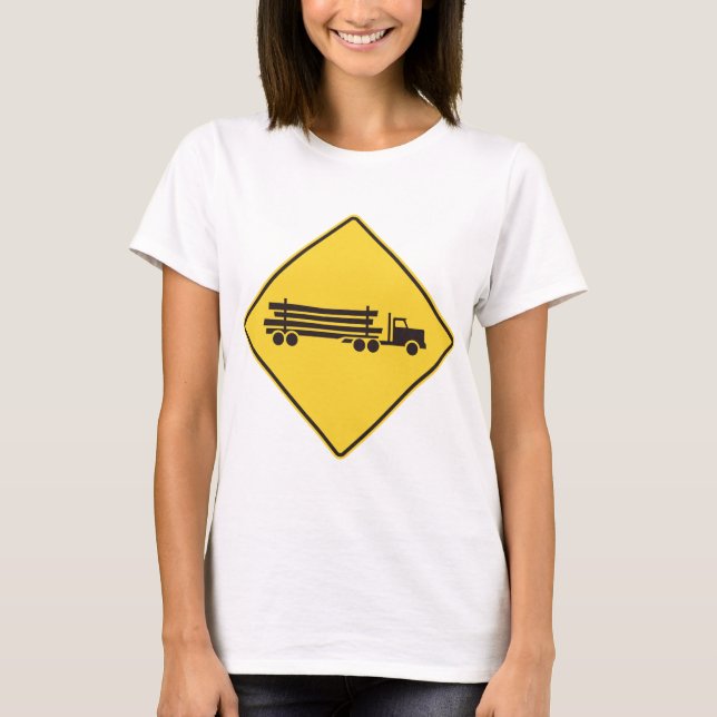 Varnings skylt för timmerbil Transport Vägsäkerhet T Shirt (Framsida)