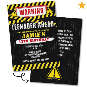 Varnings skylt tonåring 13-årsdag inbjudningar