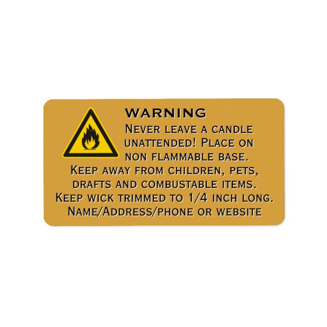 Varningsetikett för Beeswax Candle Guld Adressetikett (Framsidan)